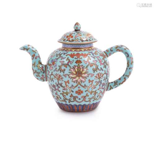 A Chinese turquoise ground teapot