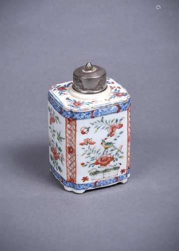 A Chinese Dutch decorated tea caddy