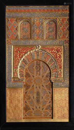 A painted and gilt plaster panel of the decoration from the ...