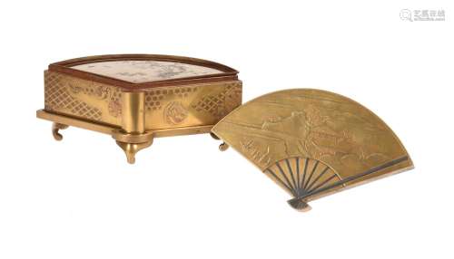 A Japanese Gold Lacquer Box with Inner Tray and Stand