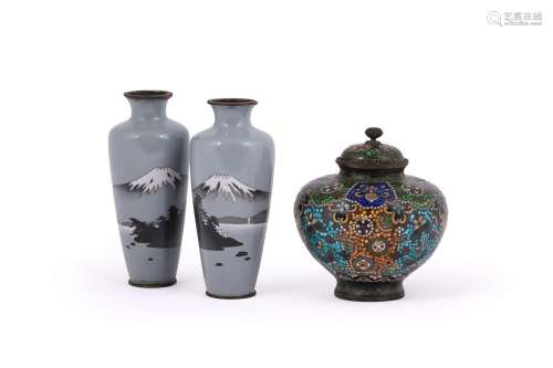 A Pair of Japanese Cloisonné Enamel Vases