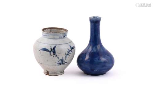 A Korean cobalt blue bottle vase