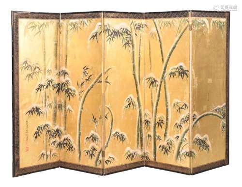 A Japanese six-fold painted screen