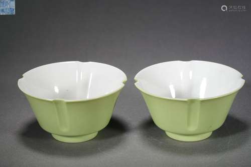 Pair of Green Glaze Bubble Bowls