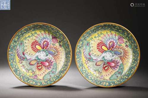 Pair of Famille Rose Butterfly Plates