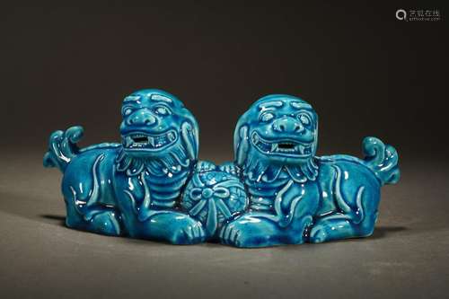 Blue Glaze Lion Penholder