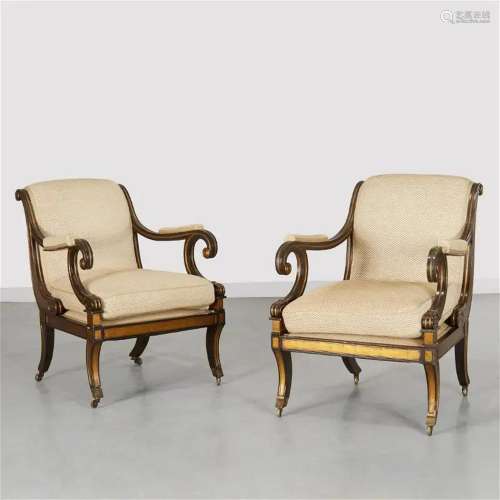 Nice pair Regency style parcel gilt library chairs