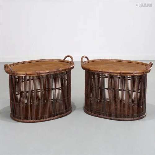 Pair bamboo tray tables supplied by Mario Buatta
