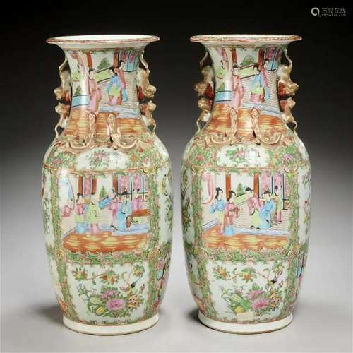 Pair large Chinese Export rose medallion vases