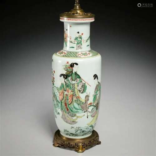 Chinese famille vert rouleau vase lamp