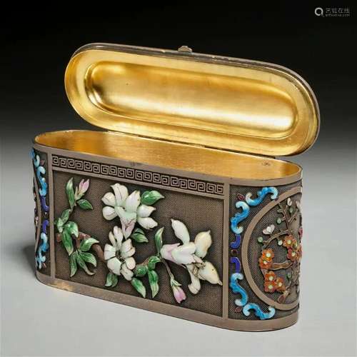 Chinese Export gilt silver and enamel box