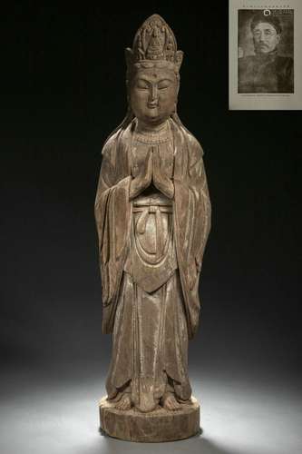 A Carved Wooden Standing Bodhisattva