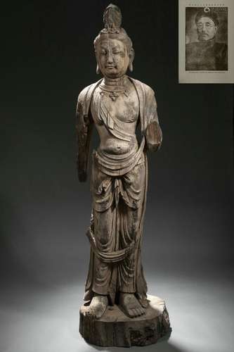 A Carved Wooden Standing Bodhisattva