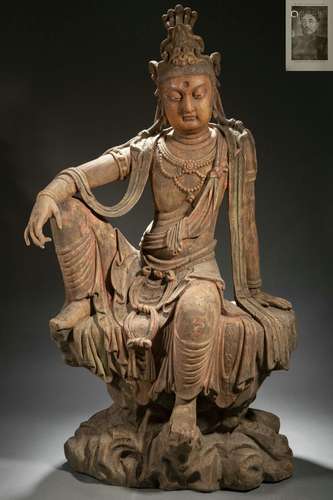 A Carved Wooden Seated Guanyin