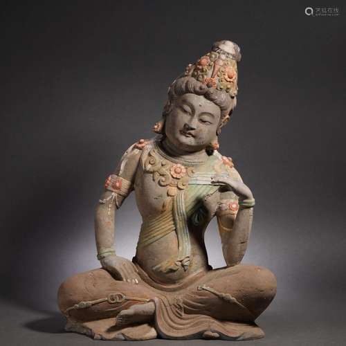 A Carved Stone Seated Bodhisattva