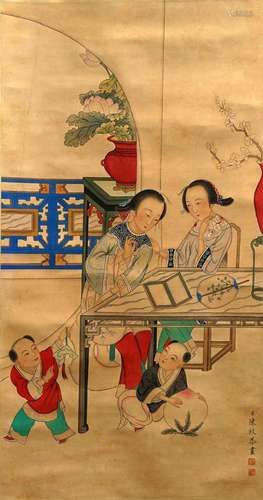 A Chinese Painting of Ladies Signed Chen Mei