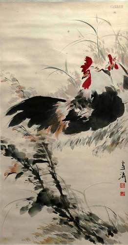 A Chinese Painting of Rooster Signed Wang Xuetao