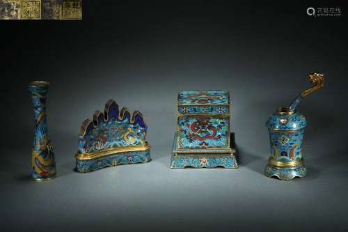 A set of cloisonne enamel literati items