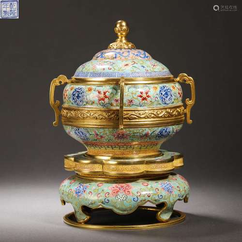 A painted enamel bronze censer