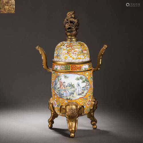 A painted enamel bronze incense burner