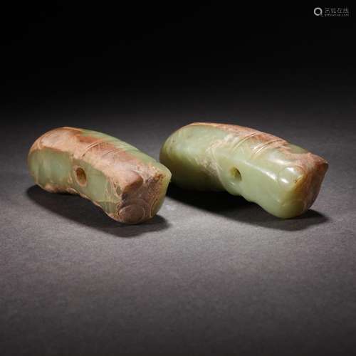 Pair Jade Pig Ornaments