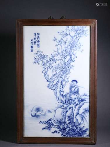 a blue and white porcelain plaque