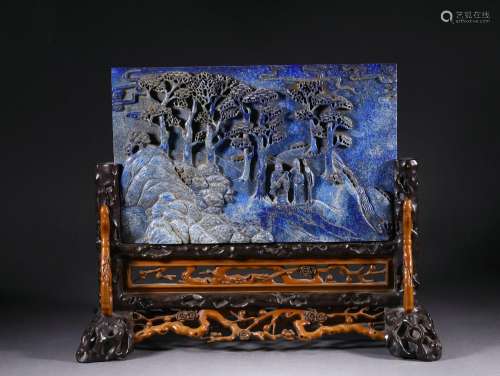 A carved lapis table screen