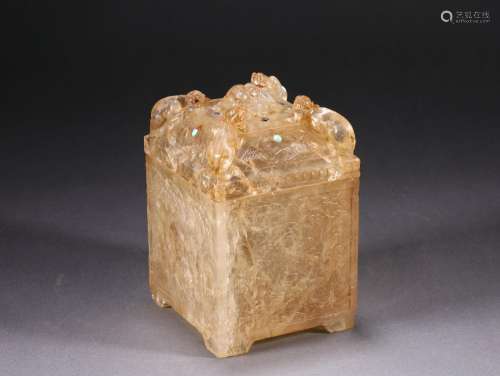 A Carved Rock Crystal Relic Box with Covver