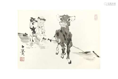 FAN ZENG 范曾 (Nantong, China, b. 1938) Boy and ox 牧童