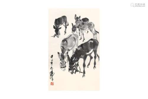 ATTRIBUTED TO HUANG ZHOU 黄胄（款）(1925 - 1997) Donkeys 五驢圖