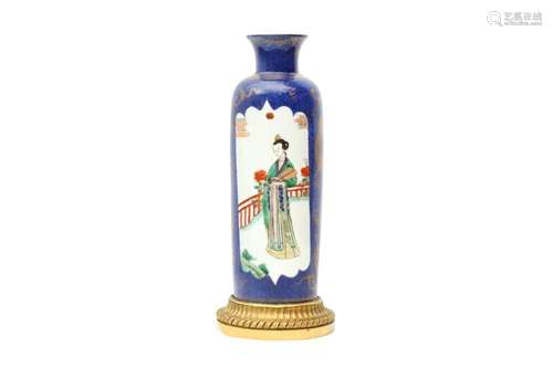 AN ORMOLU-MOUNTED CHINESE POWDER-BLUE GROUND FAMILLE-VERTE A...