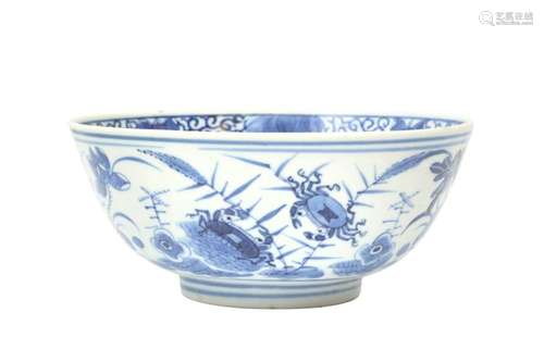 A CHINESE BLUE AND WHITE 'CRAB AND LOTUS POND' BOWL ...