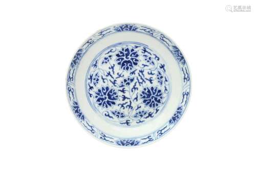 A CHINESE BLUE AND WHITE 'LOTUS SCROLL' DISH 清光緒 ...