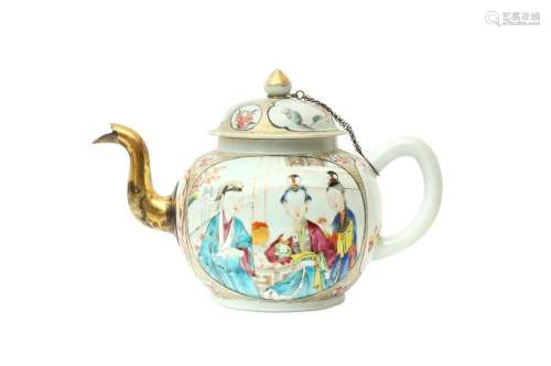 A LARGE CHINESE FAMILLE-ROSE GILT-DECORATED TEAPOT AND COVER...