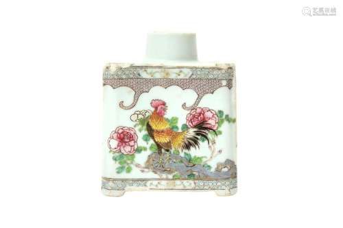 A CHINESE FAMILLE-ROSE 'COCKEREL AND PEONY' TEA CADD...