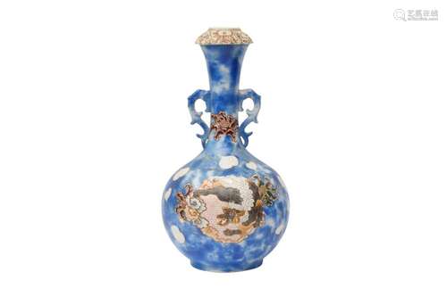 A JAPANESE BLUE-GROUND SATSUMA 'DRAGON' VASE