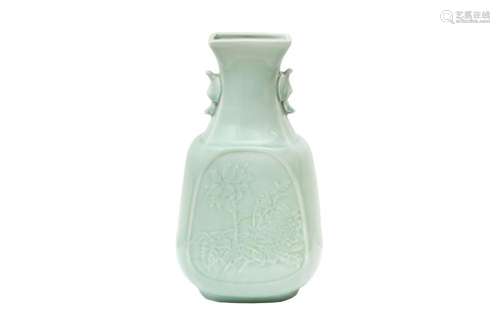 A JAPANESE CELADON-GLAZED 'CHRYSANTHEMUM' VASE