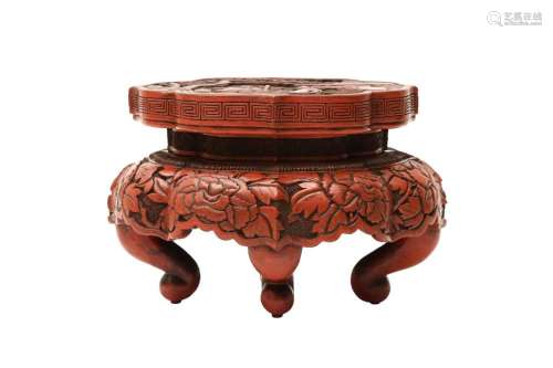 A JAPANESE CINNABAR LACQUER INCENSE BURNER STAND