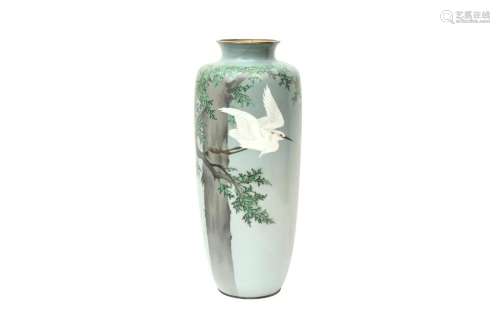 A TALL JAPANESE MUSEN ENAMEL 'WHITE HERON' VASE BY A...