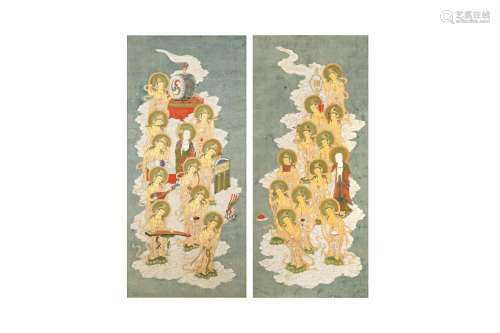 A PAIR OF JAPANESE BUDDHIST SCROLL PAINTINGS Nijyu-go Bosats...