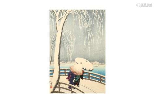 KOSON OHARA (1877 - 1945) Snow on the Willow Bridge