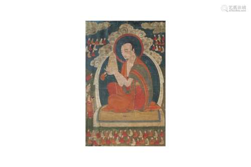 A TIBETAN PAINTED THANGKA 十九世紀 僧侶坐像唐卡