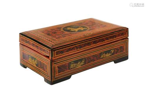 A BURMESE RED AND BLACK LACQUER 'TIGER' BOX OFFERED ...