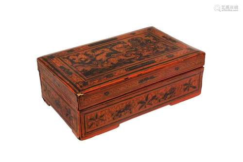 A BURMESE RED AND BLACK LACQUER 'CHINTHE' BOX OFFERE...