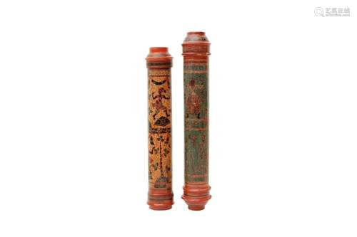 TWO BURMESE LACQUER SCROLL BOXES AND COVERS