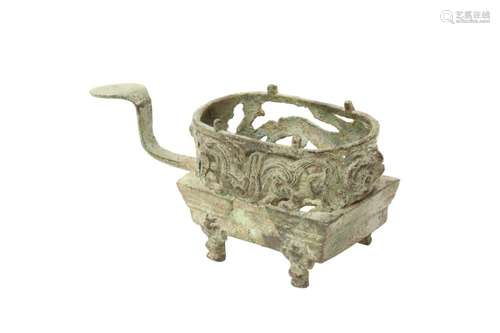 A RARE CHINESE BRONZE OPENWORK BRAZIER 漢 青銅四神紋爐