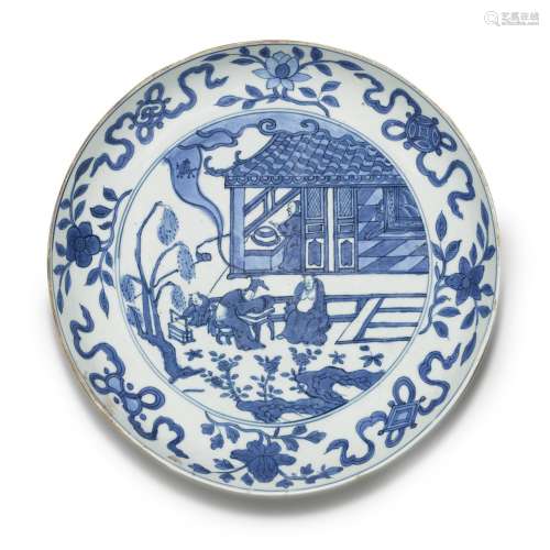 A blue and white 'figural' dish, Mark and period of ...