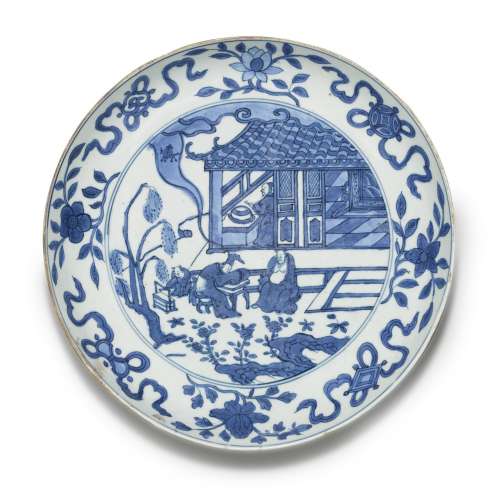 A blue and white 'figural' dish, Mark and period of ...