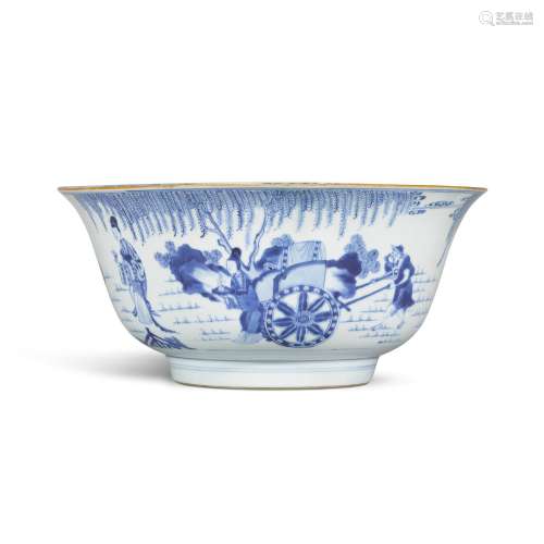 A large blue and white 'figural' bowl, 17th century