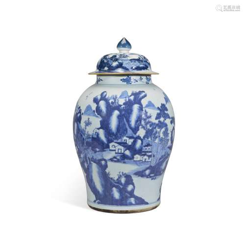 A blue and white baluster jar and cover, Qing dynasty, Kangx...